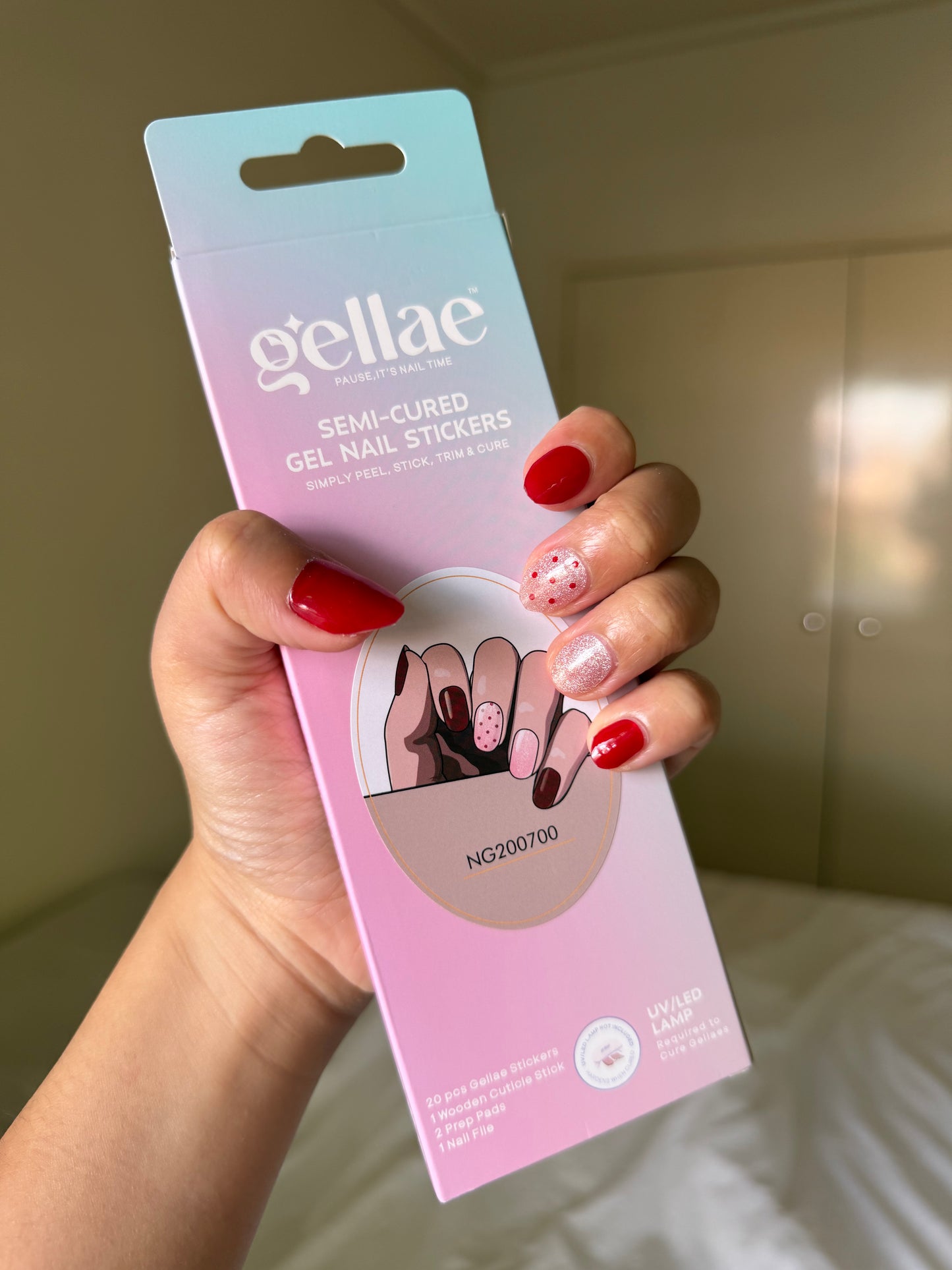 NEW Cherry Twinkle Polka Dot DIY Semicured Gel Nail Sticker Kit