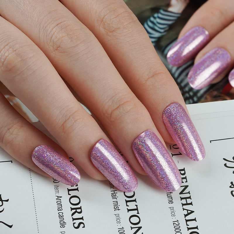 Pink Holographic Shimmer DIY Semicured Gel Nail Sticker Kit