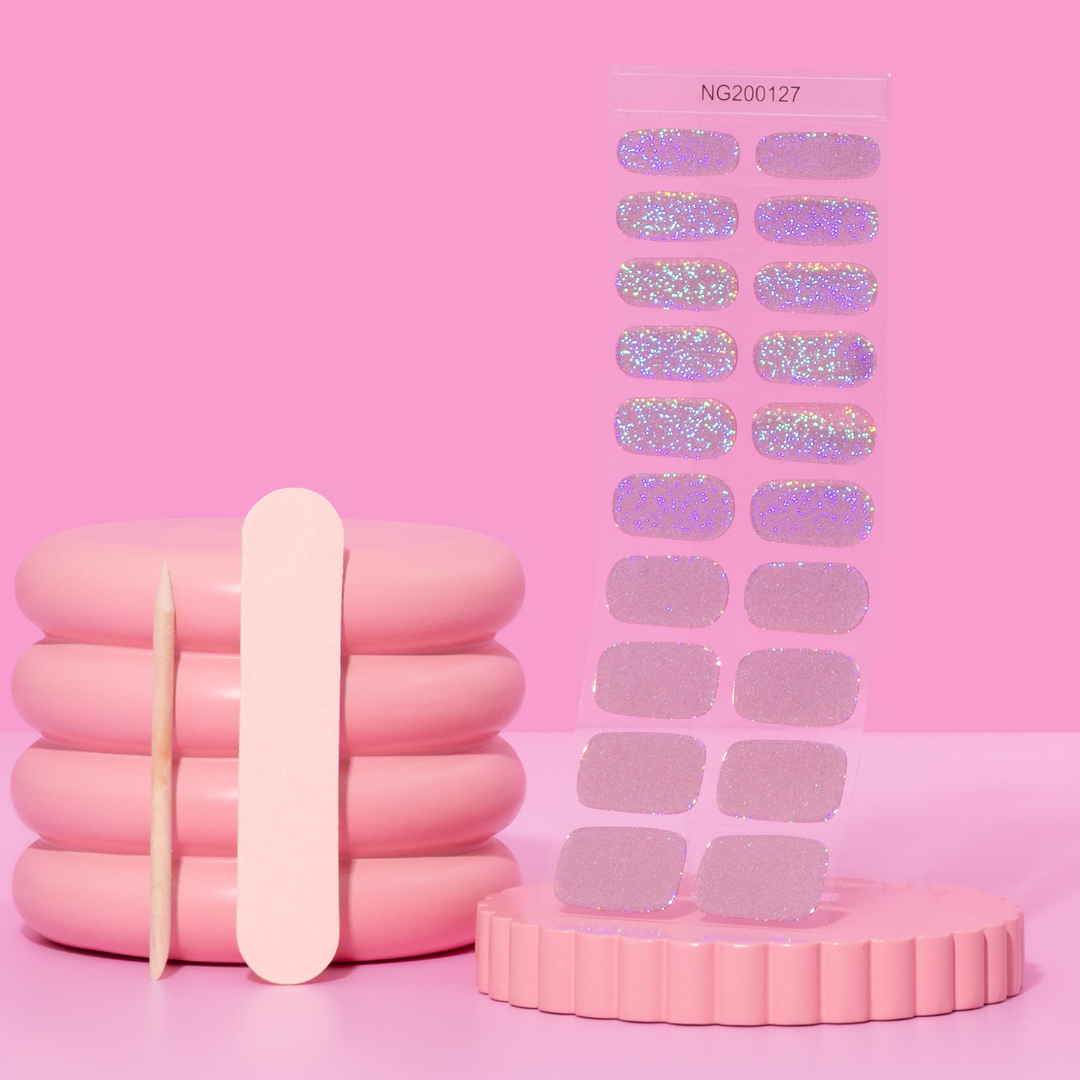 Pink Holographic Shimmer DIY Semicured Gel Nail Sticker Kit