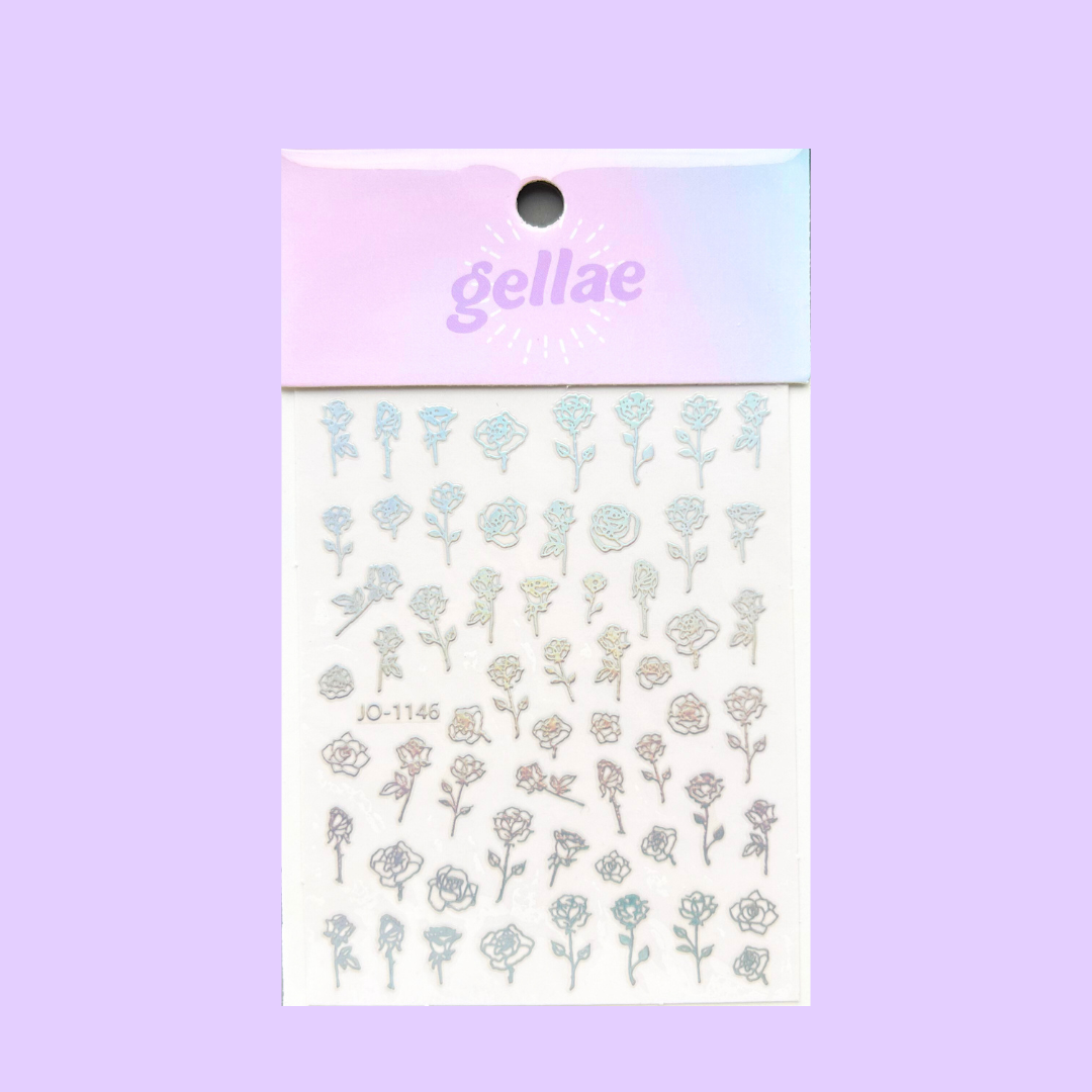 Gellae Holographic Silver Roses Nail Decal Stickers