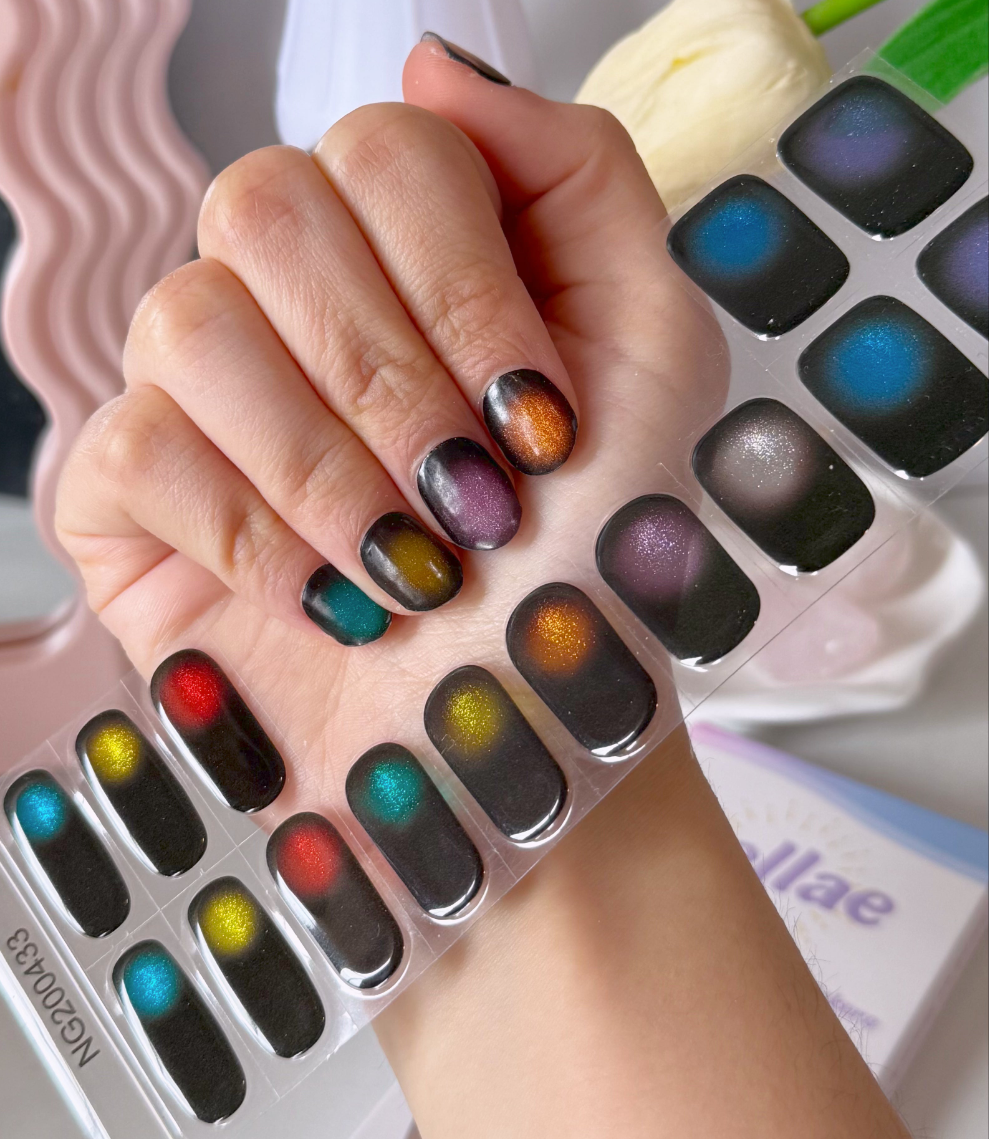 NUEVO Kit de pegatinas para uñas de gel semicurado con efecto neón y brillo de regaliz Aura DIY