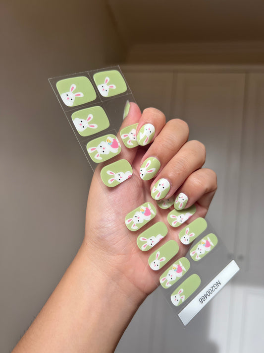 NEW Mint Green Cottontail Charm DIY Semicured Gel Nail Sticker Kit