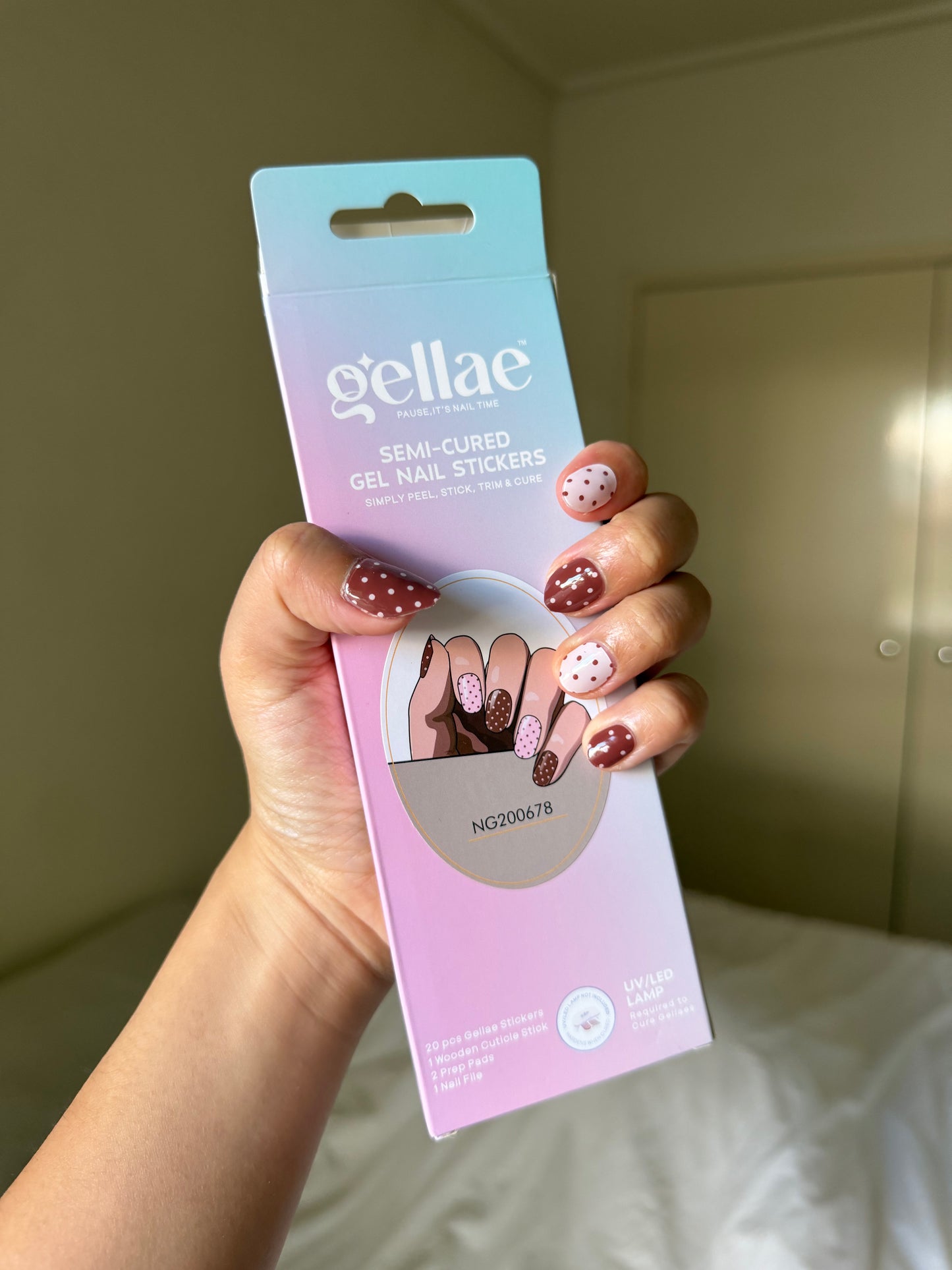 NEW Merlot Sweetheart Polka Dot DIY Semicured Gel Nail Sticker Kit