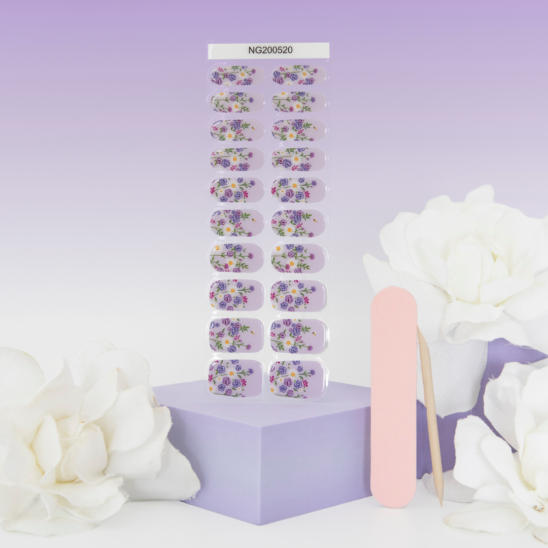 NEW Pastel Purple Lavender Bloom DIY Semicured Gel Nail Sticker Kit