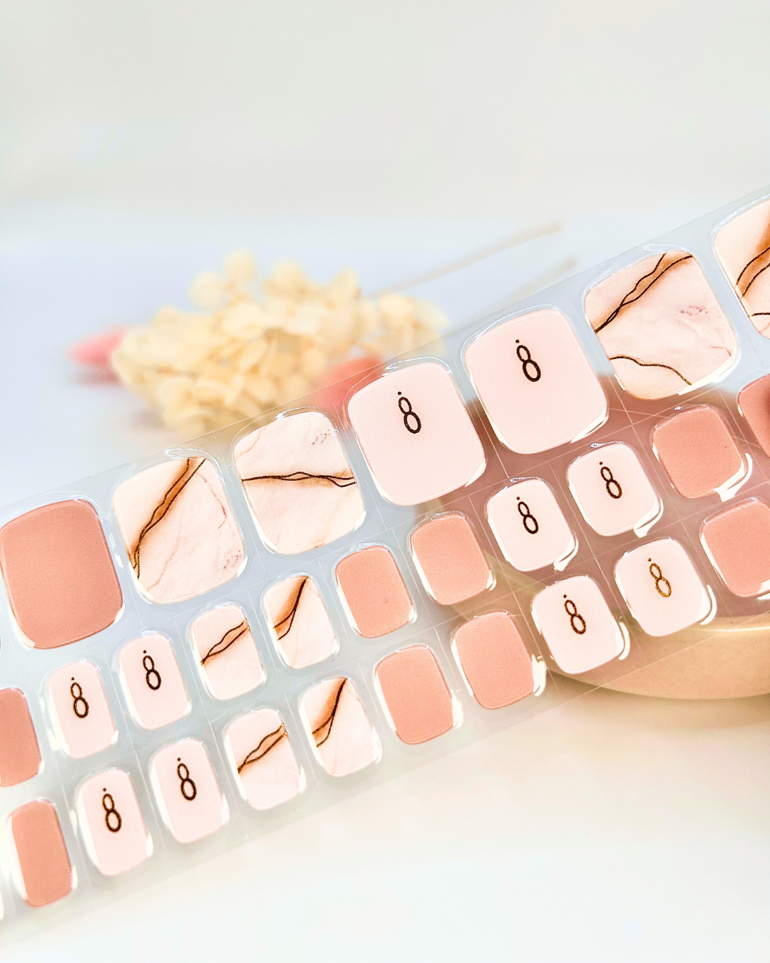 (PEDI/TOES) Pink Marble Quartz Semicured Gel Nail Sticker Kit