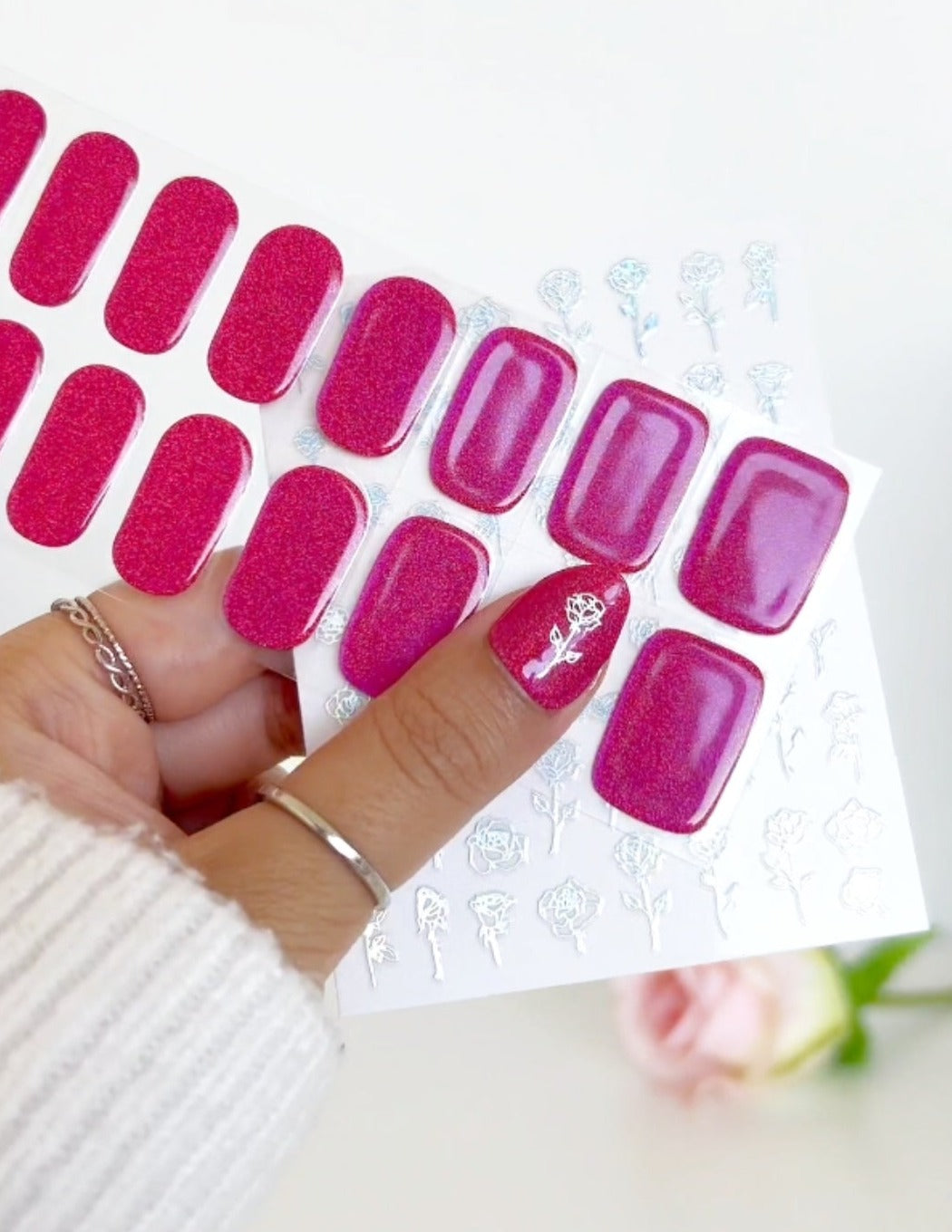 Magenta Aurora Holographic DIY Semicured Gel Nail Sticker Kit