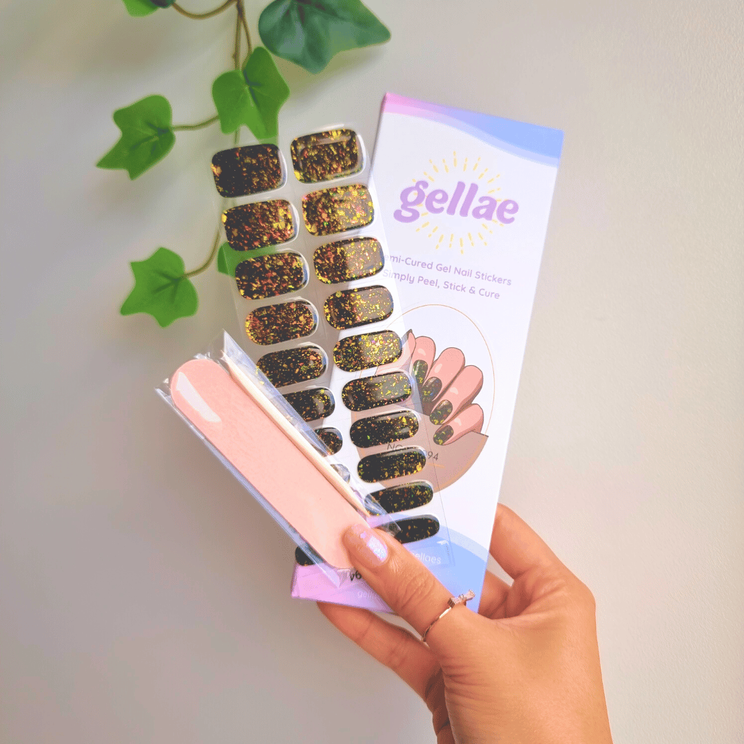 Gellae Golden Clover(Speckled) DIY Semicured Gel Nail Sticker Wrap Kit
