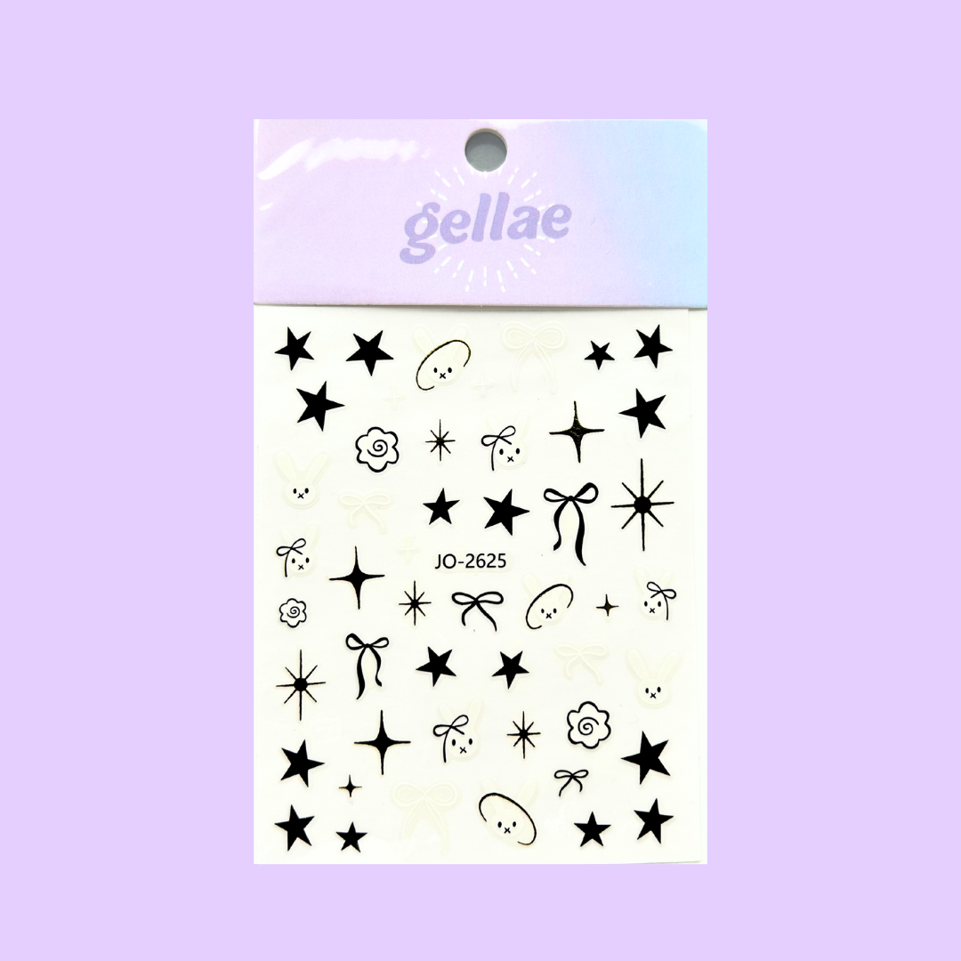Gellae Bunny Star Black White Nail Decal Stickers