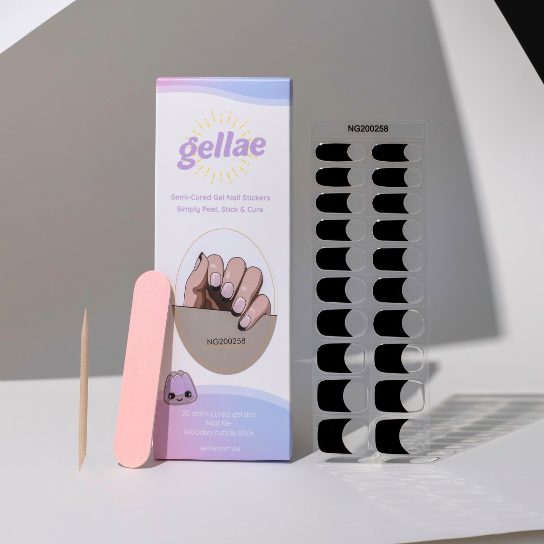 Gellae Black Noir French Tip DIY Semicured Gel Nail Sticker Kit