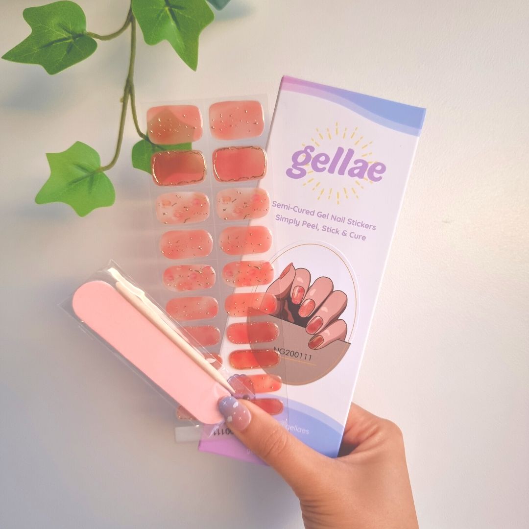 Gellae Blush Gold Roses DIY semicured gel nail sticker wrap