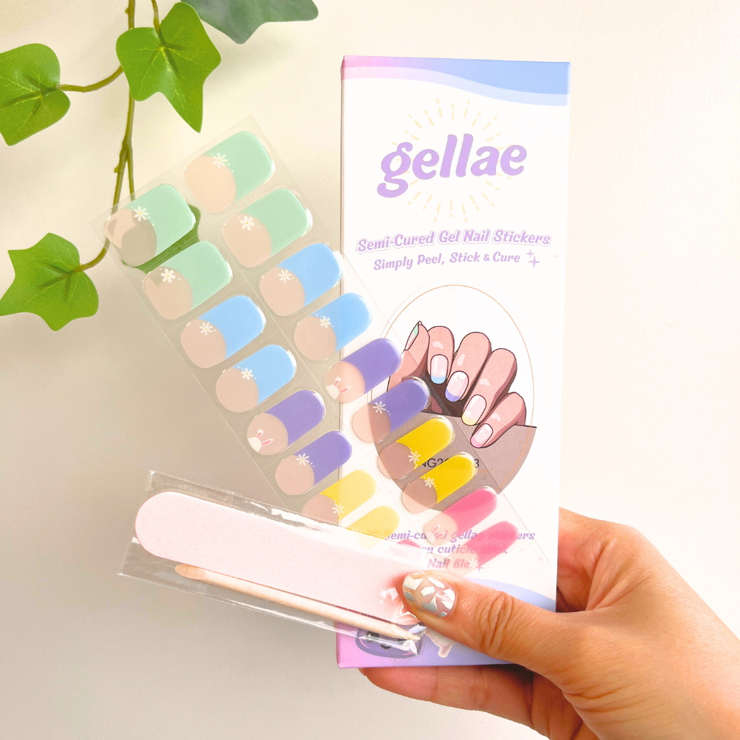 Gellae Bunny Pastel French Tip DIY Semicured Gel Nail Sticker Kit (Easter Limited Edition)