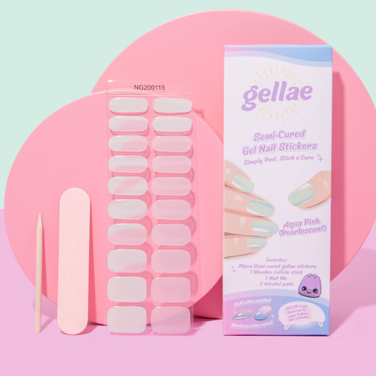 Gellae DIY Aqua Pink (Pearlescent) DIY Semicured Gel Nail Sticker Kit
