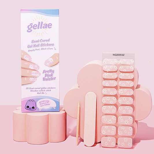 Gellae DIY Pretty Pink Daisies DIY Semicured Gel Nail Sticker Kit