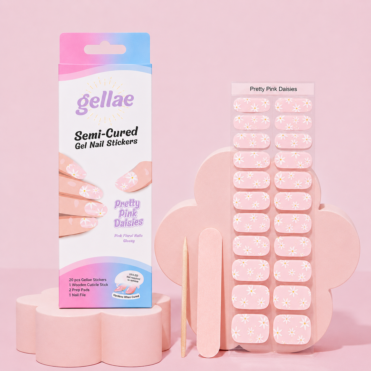 Pretty Pink Daisies DIY Semicured Gel Nail Sticker Kit