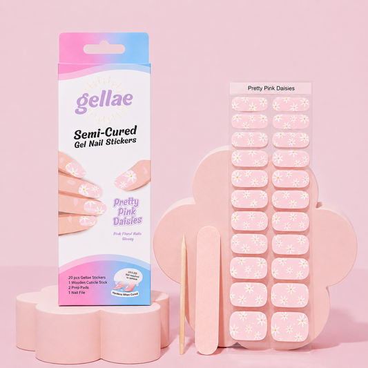 Pretty Pink Daisies DIY Semicured Gel Nail Sticker Kit