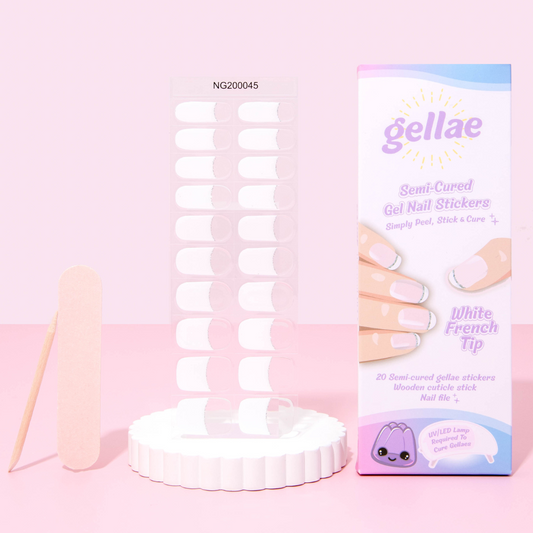 Gellae DIY White French Tip Glitter DIY Semicured Gel Nail Sticker Kit