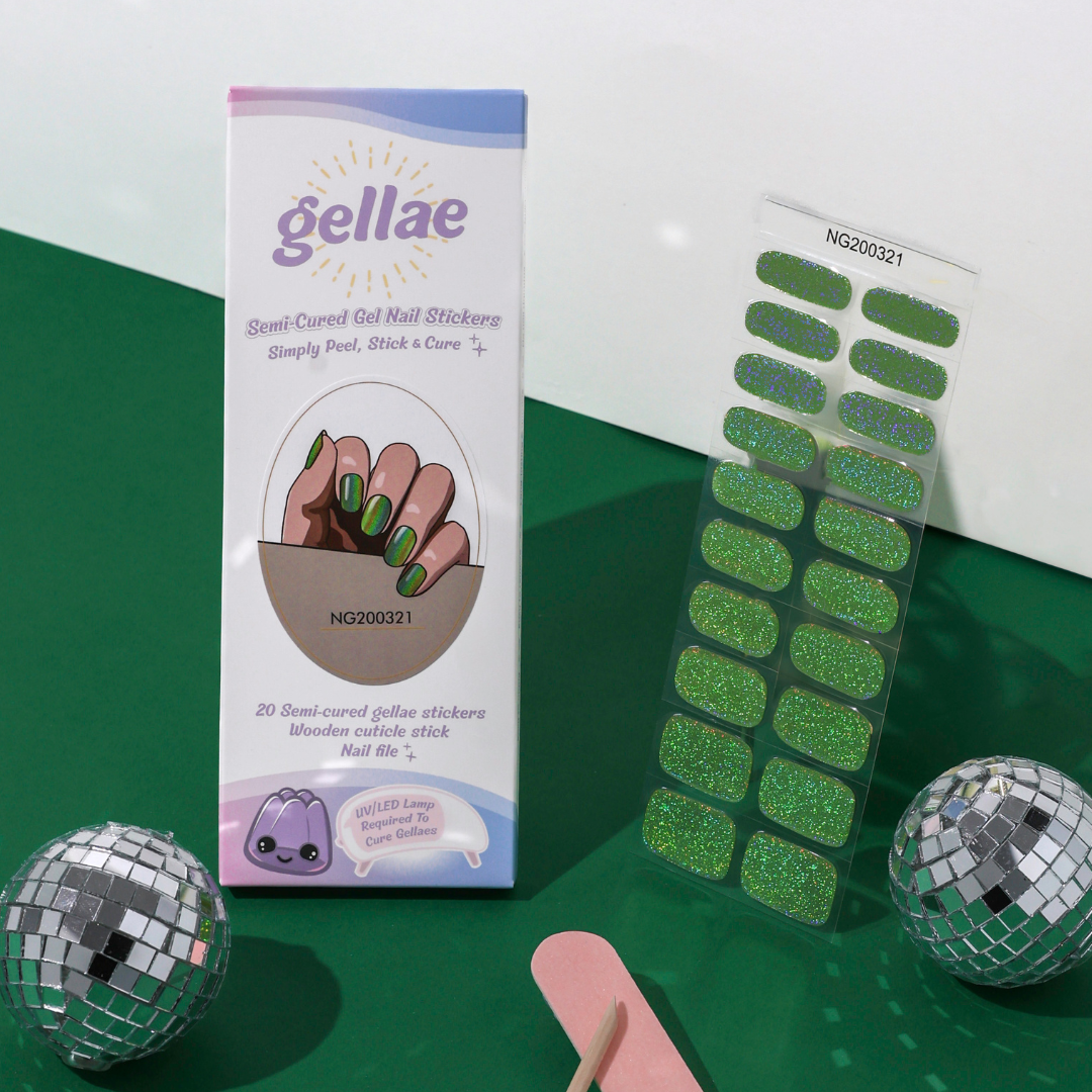 Gellae Emerald Ivy Holographic DIY Semicured Gel Nail Sticker Kit