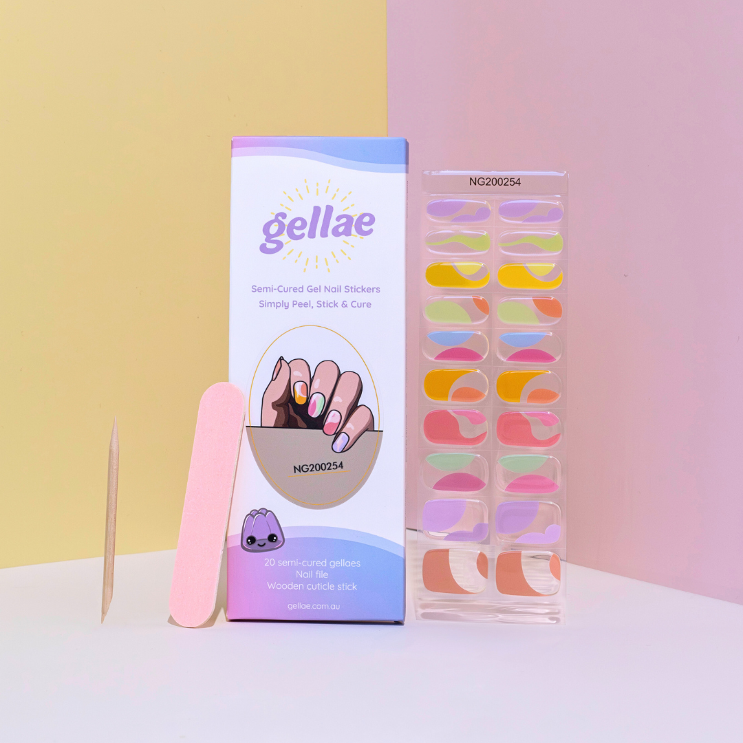 Gellae Hippie Dippie Rainbow Swirls DIY Semicured Gel Nail Sticker Kit
