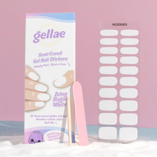 Gellae Icing Sugar White DIY Semicured Gel Nail Stickers