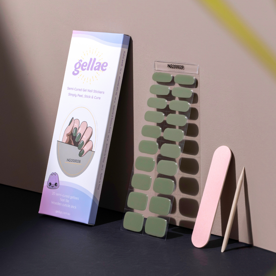 Gellae Matcha Sage Green DIY Semicured Gel Nail Sticker Kit