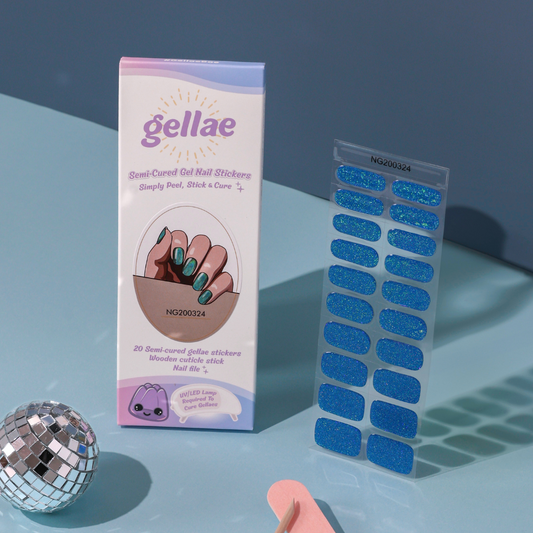 Gellae Ocean Blue Aurora Holographic DIY Semicured Gel Nail Sticker Kit