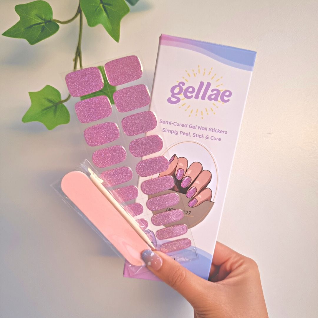 Gellae Pink Holographic Shimmers DIY semicured gel nail sticker wrap