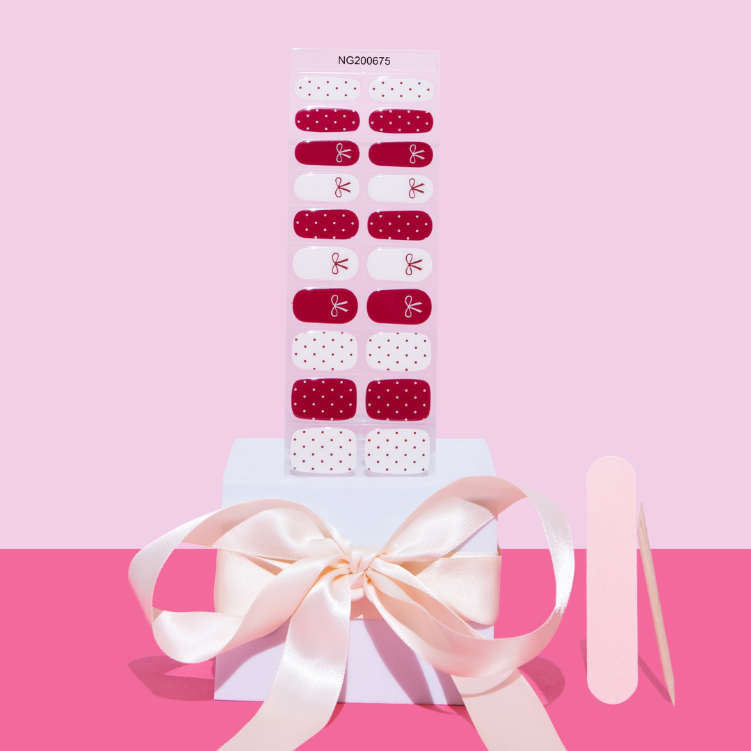 Gellae nail art stickers with a bow and stick on a pink background