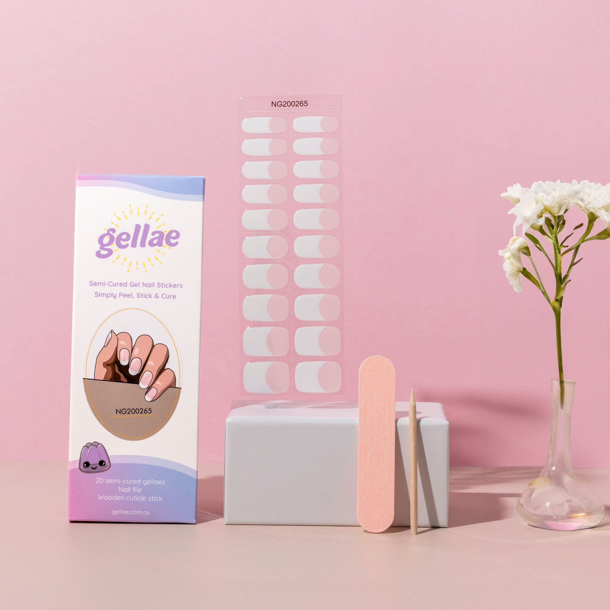 Gellae Classique White French Tip DIY Semicured Gel Nail Sticker Kit