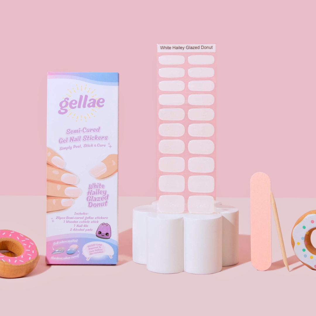 Gellae White Hailey Glazed Donut DIY Semicured Gel Nail Sticker Kit