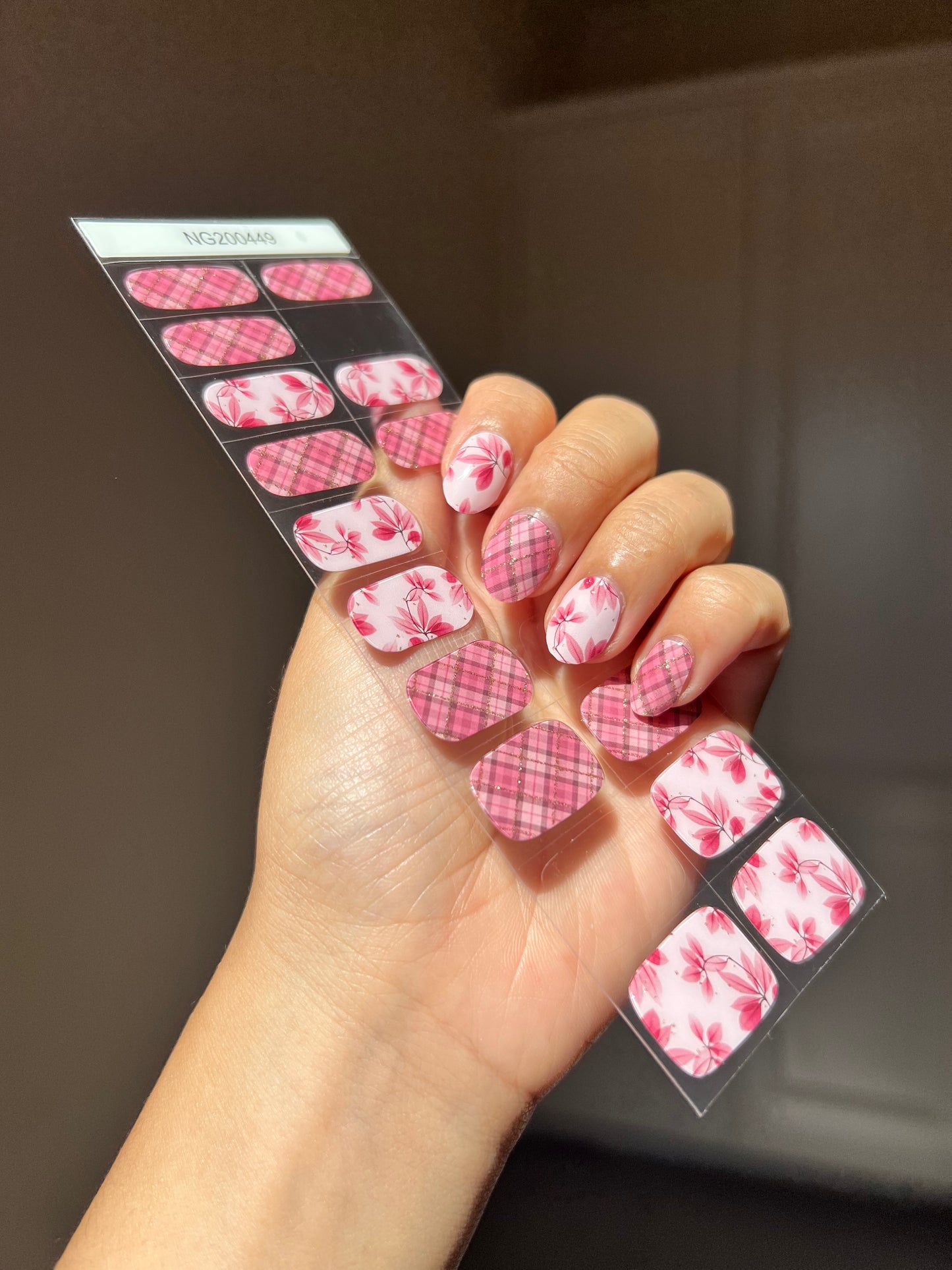 NEW Pink Plaid Autumn DIY Semicured Gel Nail Sticker Kit