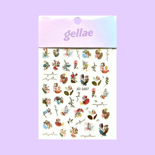 Gellae Modern Floral Line Art Nail Decal Stickers Nail 
