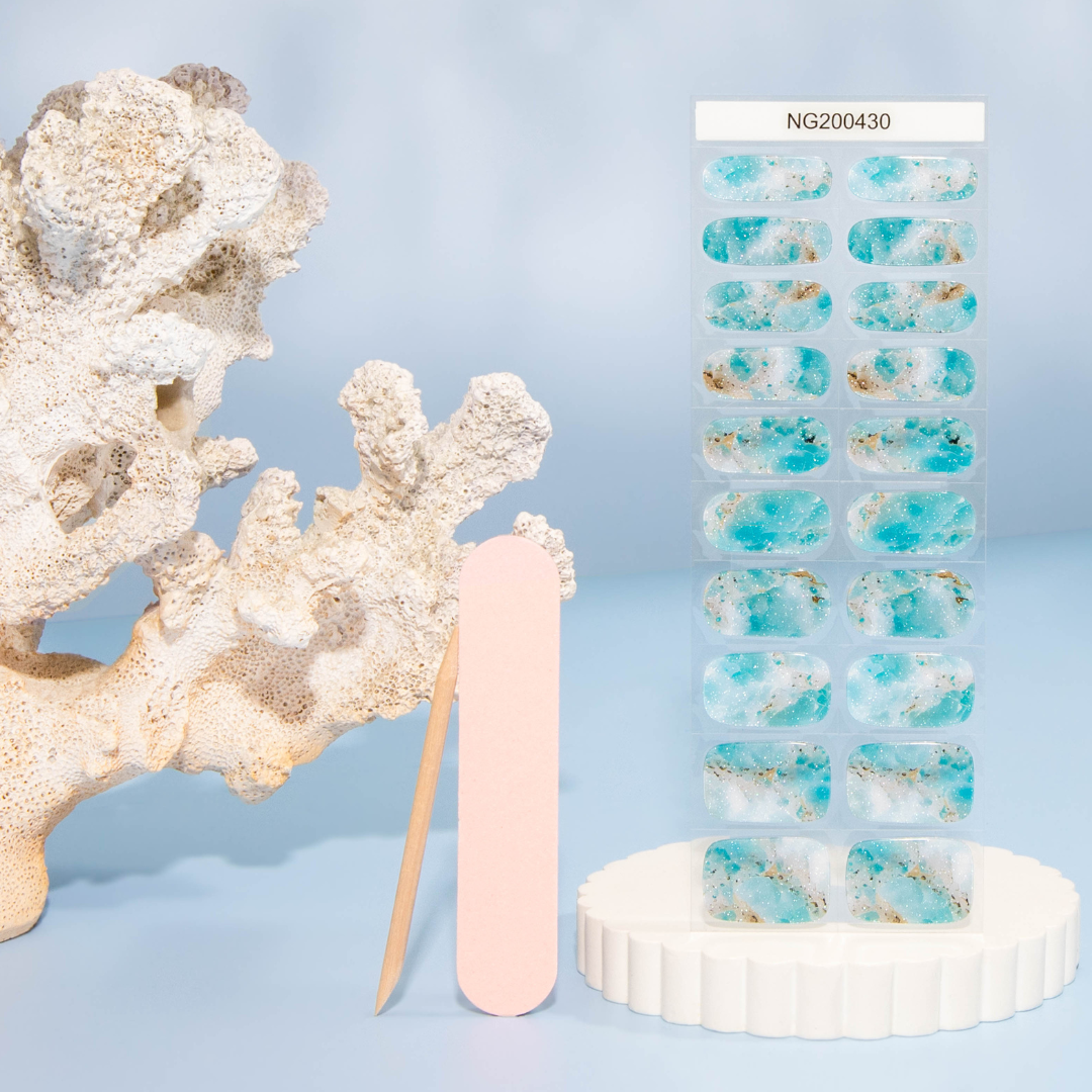 NEW Aqua Seafoam Shimmer DIY Semicured Gel Nail Sticker Kit