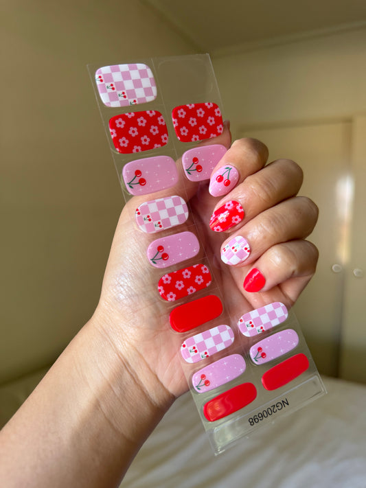 NEW Berry Gingham Charm DIY Semicured Gel Nail Sticker Kit