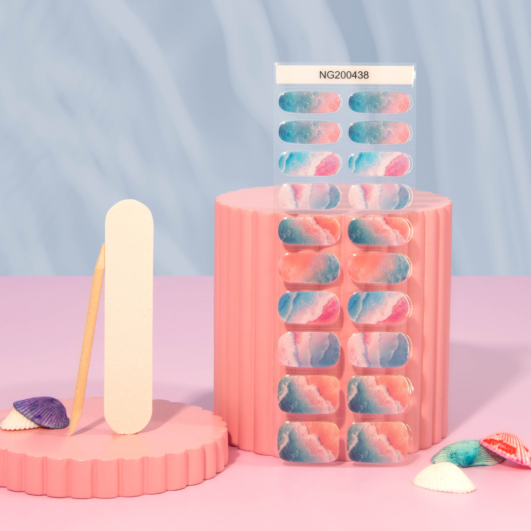 NEW Coral Sunset Waves DIY Semicured Gel Nail Sticker Kit