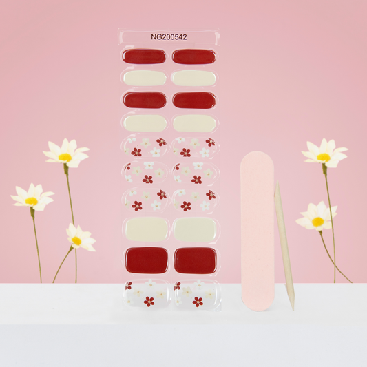 NEW Cream Crimson Daisy Fields DIY Semicured Gel Nail Sticker Kit