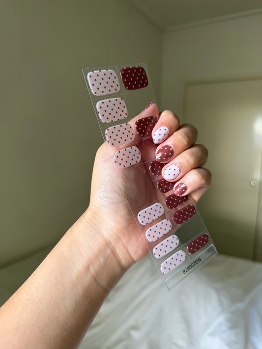 NEW Merlot Sweetheart Polka Dot DIY Semicured Gel Nail Sticker Kit