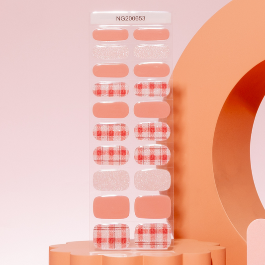 NEW Peach Plaid Picnic DIY Semicured Gel Nail Sticker Kit
