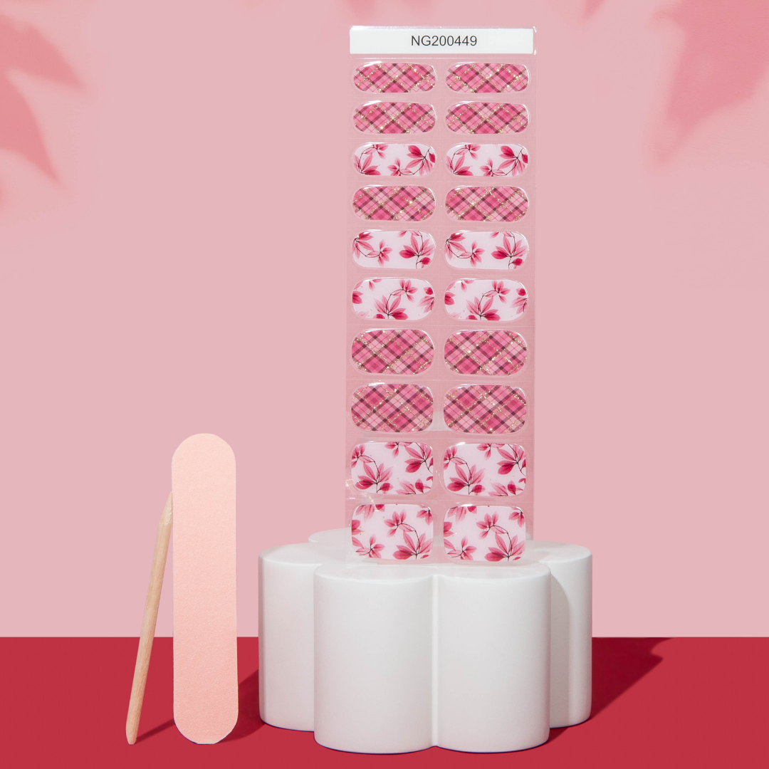 NEW Pink Plaid Autumn DIY Semicured Gel Nail Sticker Kit