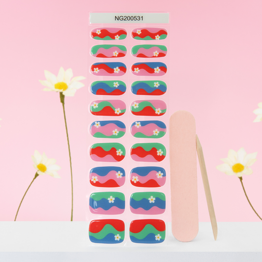 NEW Retro Rainbow Flower Power DIY Semicured Gel Nail Sticker Kit