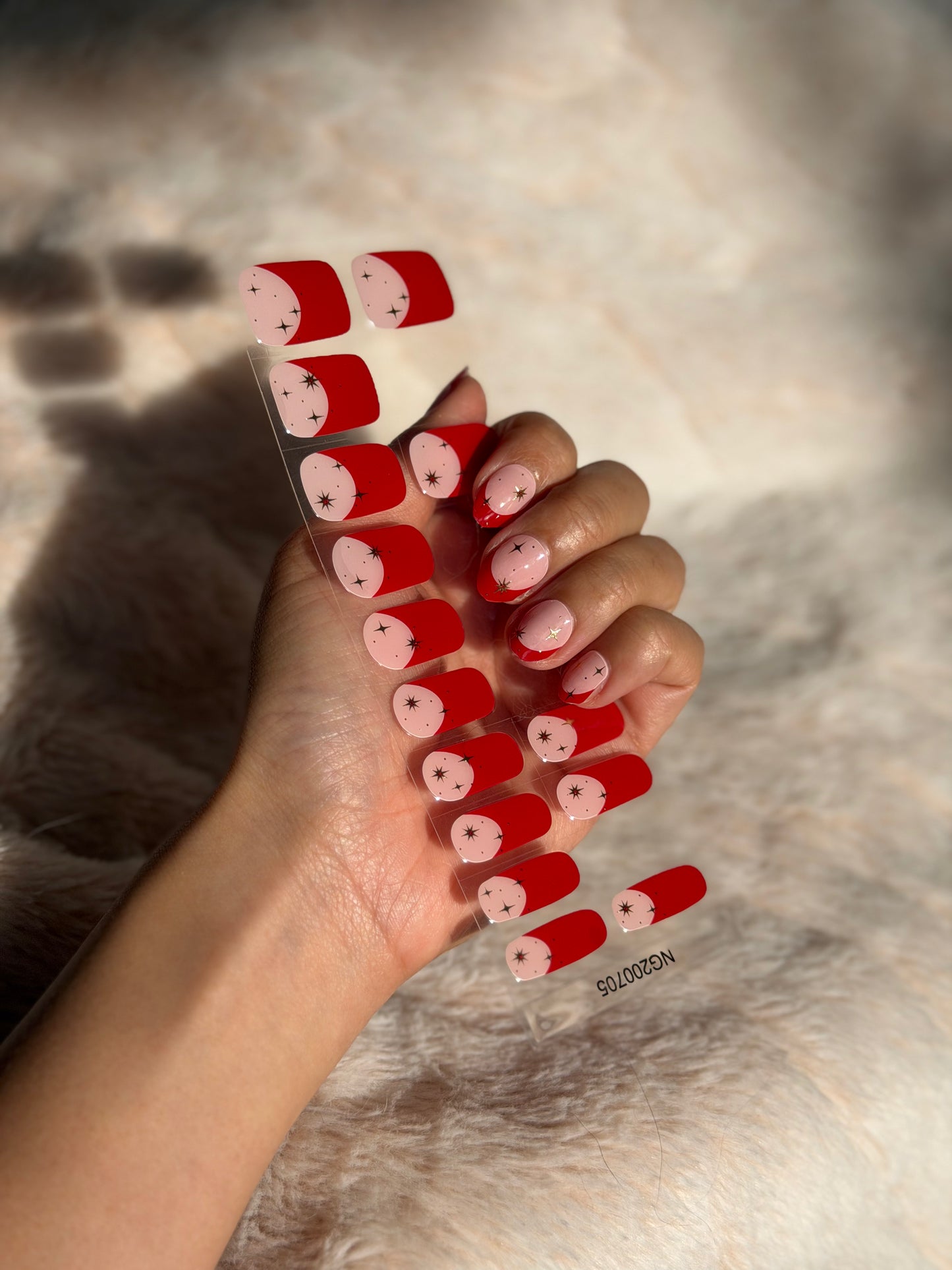 NEW Sparkling Scarlet French Tip DIY Semicured Gel Nail Sticker Kit
