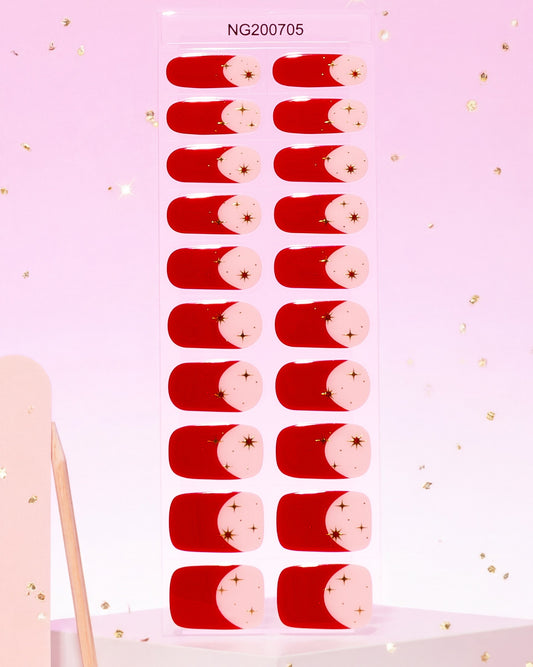 NEW Sparkling Scarlet French Tip DIY Semicured Gel Nail Sticker Kit