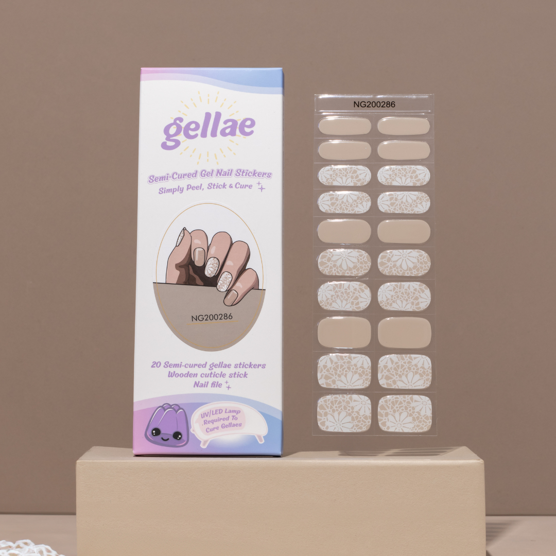 Gellae DIY Nude Latte Lace DIY Semicured Gel Nail Sticker Kit