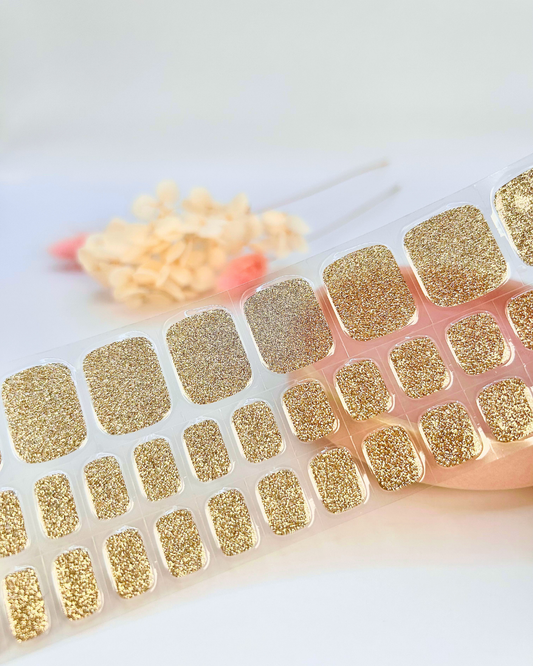 (PEDI/TOES) Golden Glitter Glow DIY Semicured Gel Nail Sticker Kit
