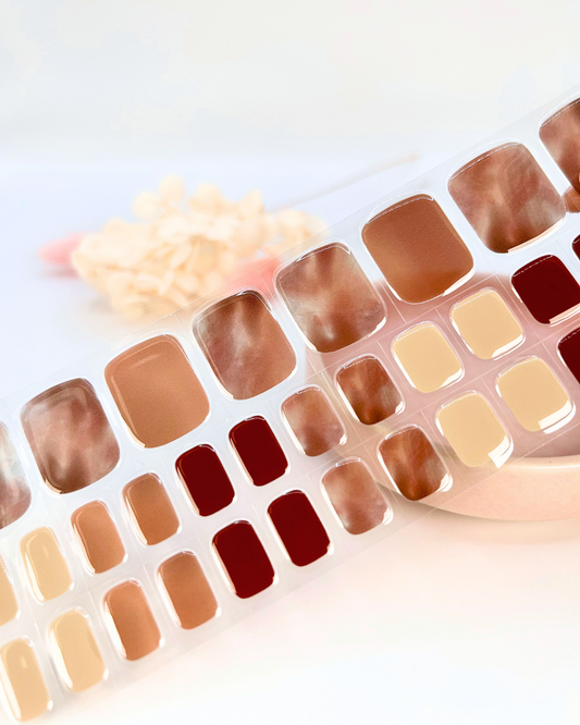 (PEDI/TOES) Mocha Marble Swirl Semicured Gel Nail Sticker Kit