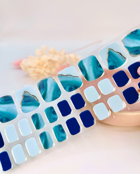 (PEDI/TOES) Ocean Marble Reef Semicured Gel Nail Sticker Kit