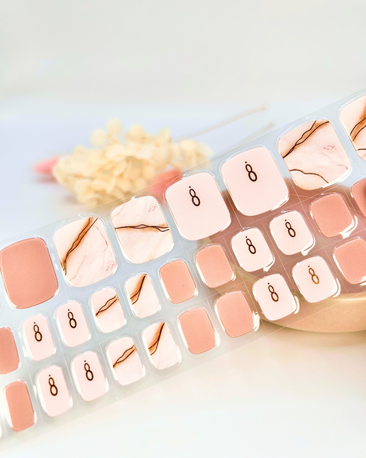 (PEDI/TOES) Pink Marble Quartz Semicured Gel Nail Sticker Kit