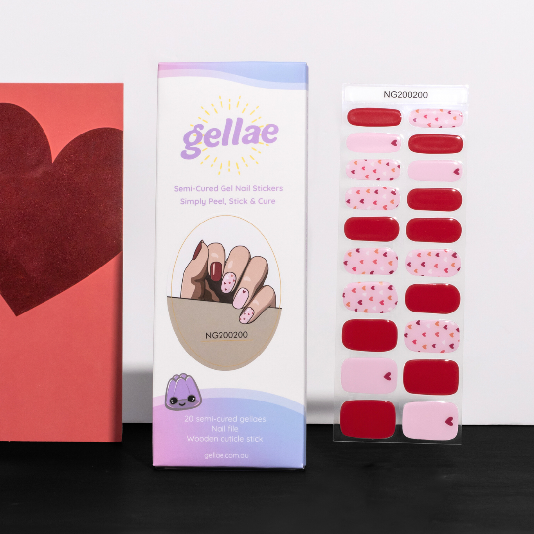 Pink Sweet Hearts Gellae DIY Semicured Gel Nail Sticker Kit (VALENTINE LIMITED EDITION)