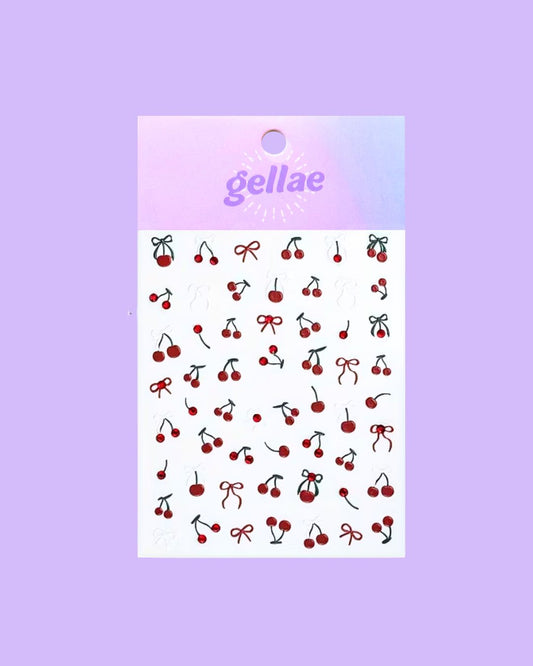 Red Cherry Bow Nail Decal Stickers