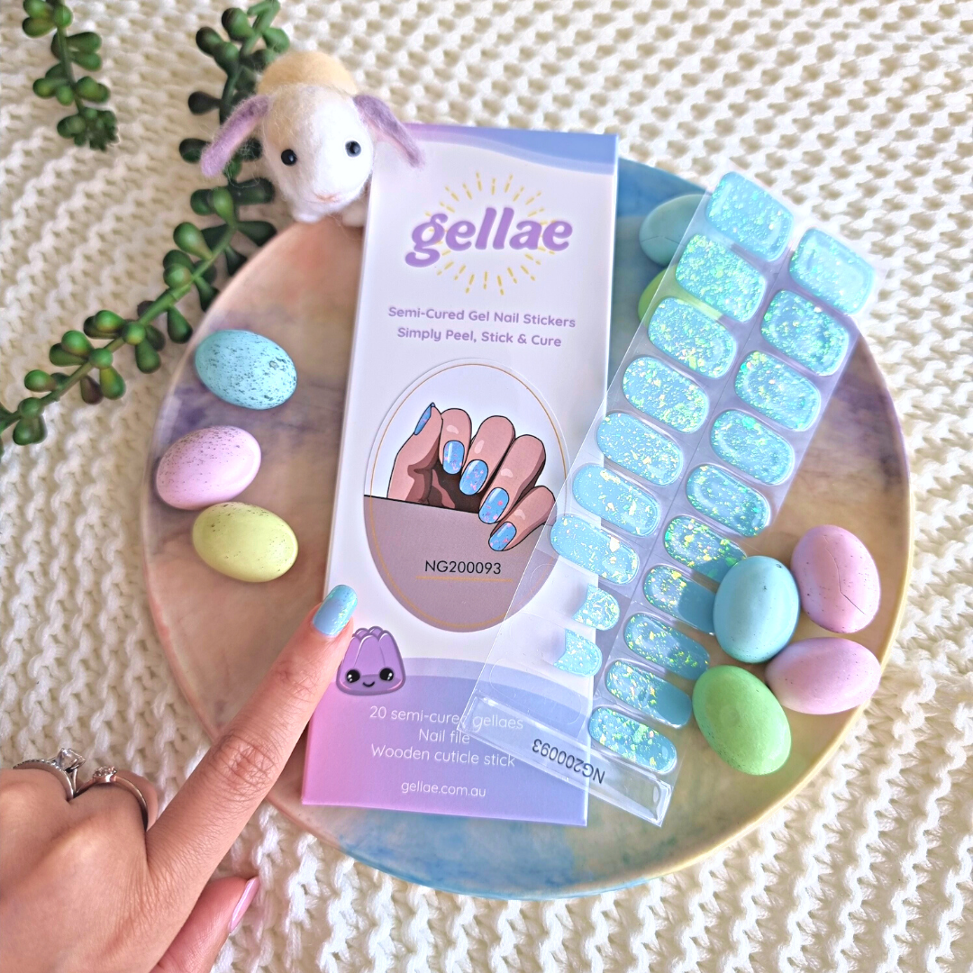 Blue Butterfly Speckles Easter Gellae Gel Nail Sticker Wrap Kit