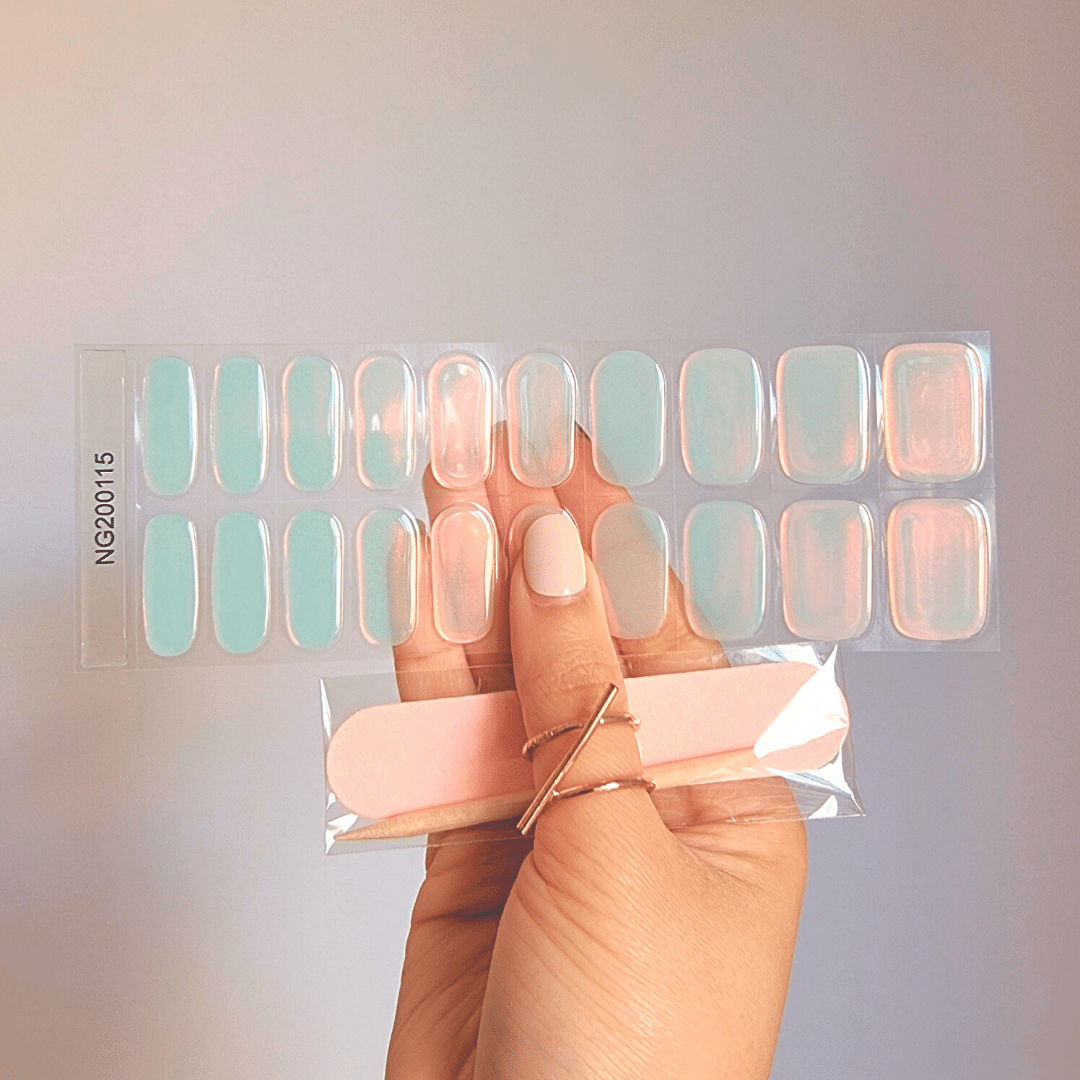 Gellae Aqua Pink(Pearlescent) DIY Semicured Gel Nail Sticker Wrap Kit